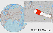 Gray Location Map of Midwest, highlighted country, hill shading