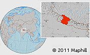 Gray Location Map of Midwest, hill shading