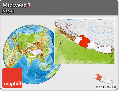 Physical Location Map of Midwest, highlighted country