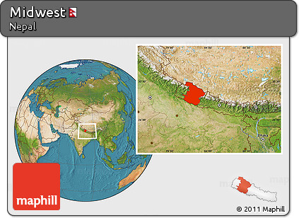 Satellite Location Map of Midwest, within the entire country