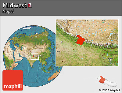 Satellite Location Map of Midwest, within the entire country