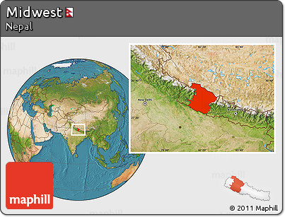Satellite Location Map of Midwest