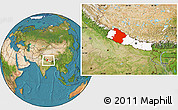 Satellite Location Map of Midwest, highlighted country, within the entire country