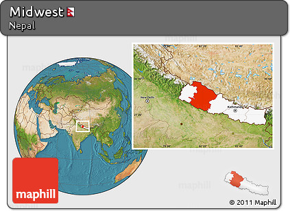Satellite Location Map of Midwest, highlighted country