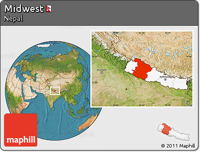 Satellite Location Map of Midwest, highlighted country