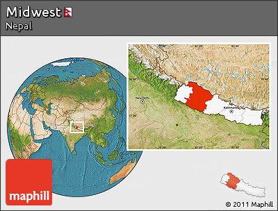 Satellite Location Map of Midwest, highlighted country