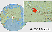 Savanna Style Location Map of Midwest, within the entire country, hill shading