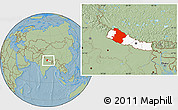 Savanna Style Location Map of Midwest, highlighted country, within the entire country, hill shading
