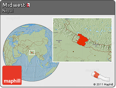 Savanna Style Location Map of Midwest, hill shading