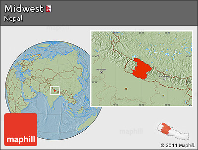 Savanna Style Location Map of Midwest, hill shading