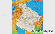 Shaded Relief Map of Midwest, political outside