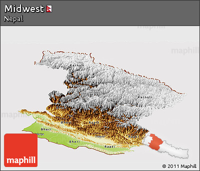 Physical Panoramic Map of Midwest, cropped outside