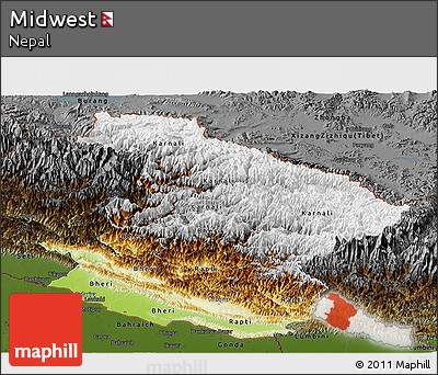 Physical Panoramic Map of Midwest, darken