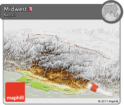 Physical Panoramic Map of Midwest, lighten, semi-desaturated