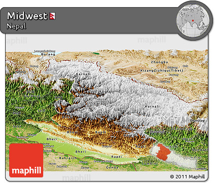 Physical Panoramic Map of Midwest, satellite outside