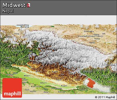 Physical Panoramic Map of Midwest, satellite outside