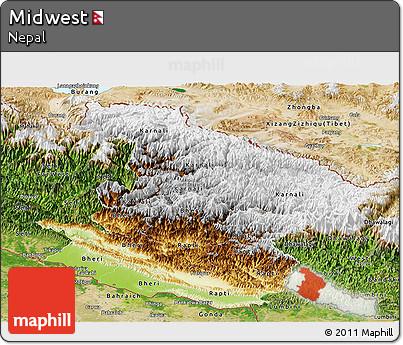 Physical Panoramic Map of Midwest, satellite outside