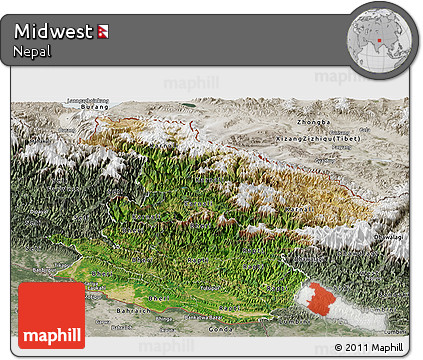 Satellite Panoramic Map of Midwest, semi-desaturated