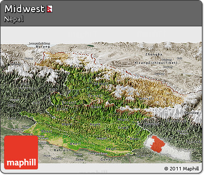 Satellite Panoramic Map of Midwest, semi-desaturated