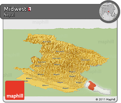 Savanna Style Panoramic Map of Midwest, single color outside