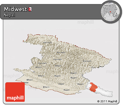 Shaded Relief Panoramic Map of Midwest, cropped outside