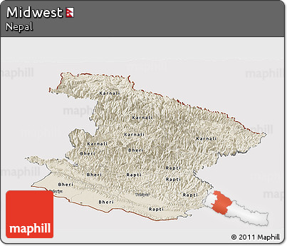 Shaded Relief Panoramic Map of Midwest, cropped outside