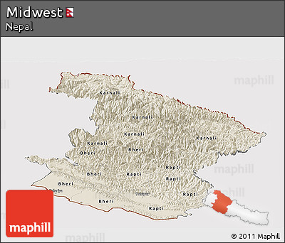 Shaded Relief Panoramic Map of Midwest, cropped outside
