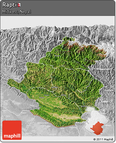 Satellite 3D Map of Rapti, lighten, desaturated