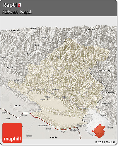 Shaded Relief 3D Map of Rapti, semi-desaturated