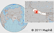 Gray Location Map of Rapti, highlighted country, within the entire country, hill shading