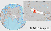 Gray Location Map of Rapti, highlighted country, within the entire country