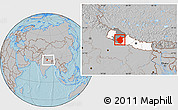 Gray Location Map of Rapti, highlighted country, highlighted parent region, within the entire country, hill shading