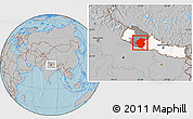 Gray Location Map of Rapti, highlighted country, highlighted parent region, hill shading