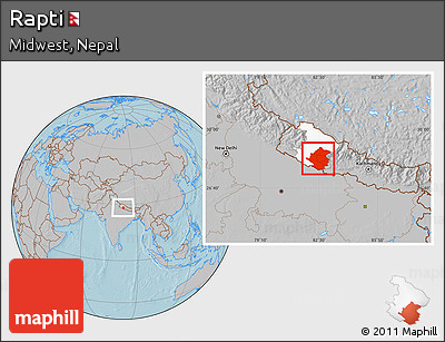 Gray Location Map of Rapti, highlighted parent region, hill shading