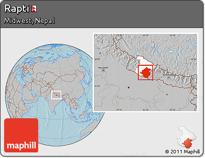 Gray Location Map of Rapti, highlighted parent region, hill shading