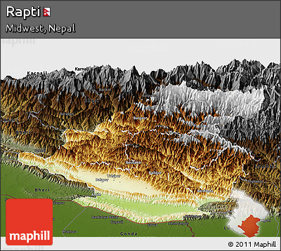 Physical Panoramic Map of Rapti, darken