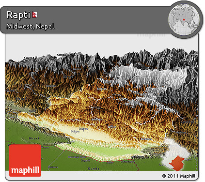Physical Panoramic Map of Rapti, darken