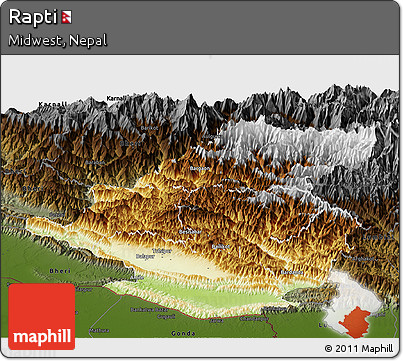 Physical Panoramic Map of Rapti, darken