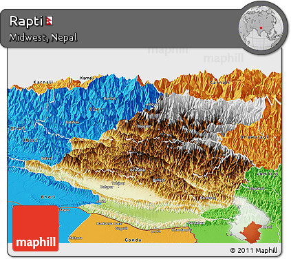 Physical Panoramic Map of Rapti, political outside