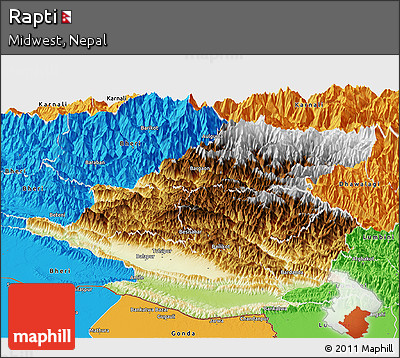 Physical Panoramic Map of Rapti, political outside