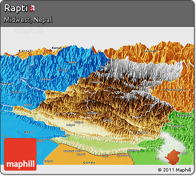 Physical Panoramic Map of Rapti, political outside