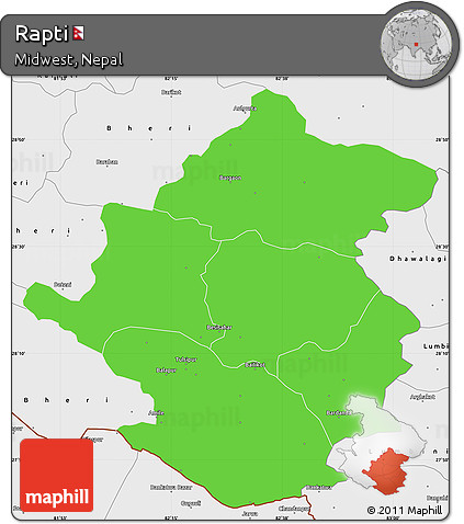 Political Simple Map of Rapti, single color outside, borders and labels