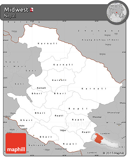 Gray Simple Map of Midwest