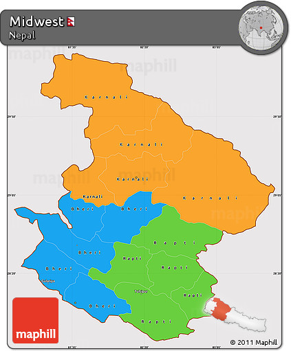 Political Simple Map of Midwest, cropped outside