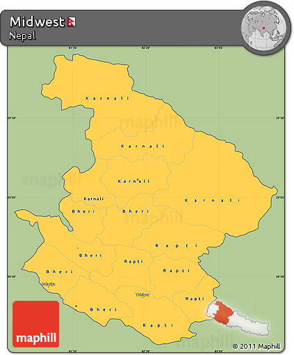 Savanna Style Simple Map of Midwest, cropped outside