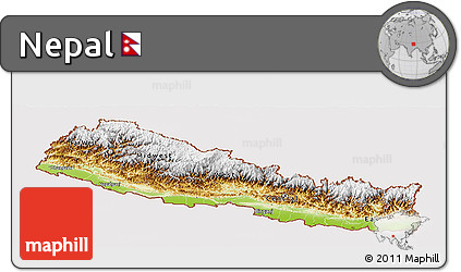 Physical Panoramic Map of Nepal, cropped outside