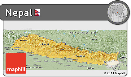 Savanna Style Panoramic Map of Nepal