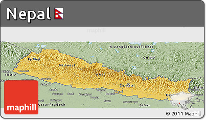 Savanna Style Panoramic Map of Nepal