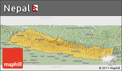 Savanna Style Panoramic Map of Nepal