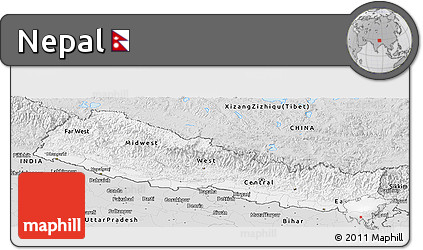 Silver Style Panoramic Map of Nepal